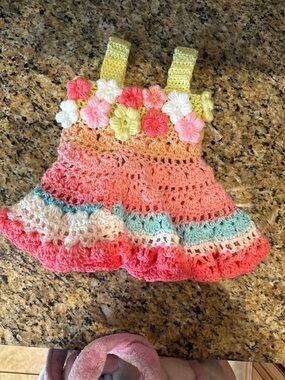 Handmade Crochet Floral Sundress - Pink, Coral & Mint
